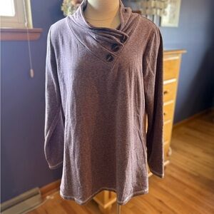 Soft surroundings, tunic crown neck with buttons, large purple , long sleev…